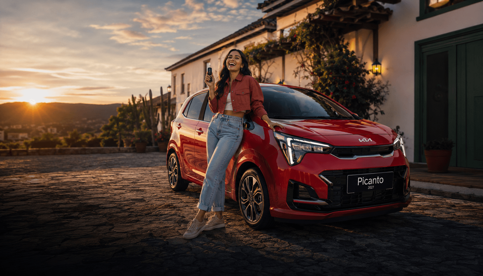 Mujer boyacense con Kia Picanto rojo