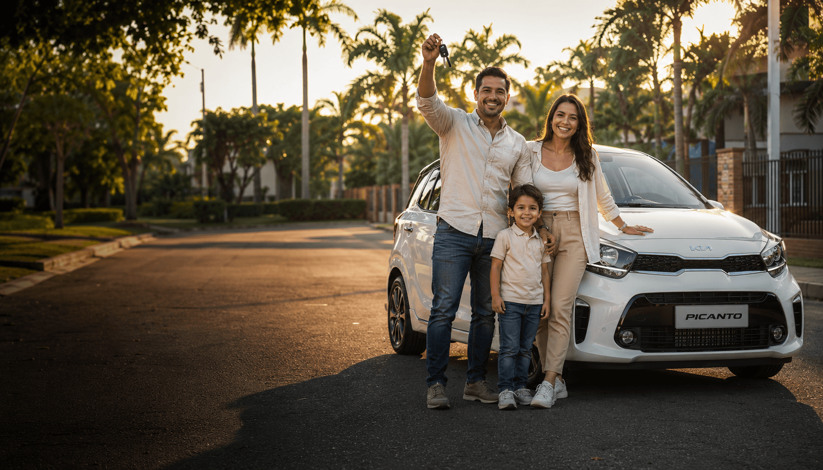 Familia vallecaucana con Kia Picanto blanco